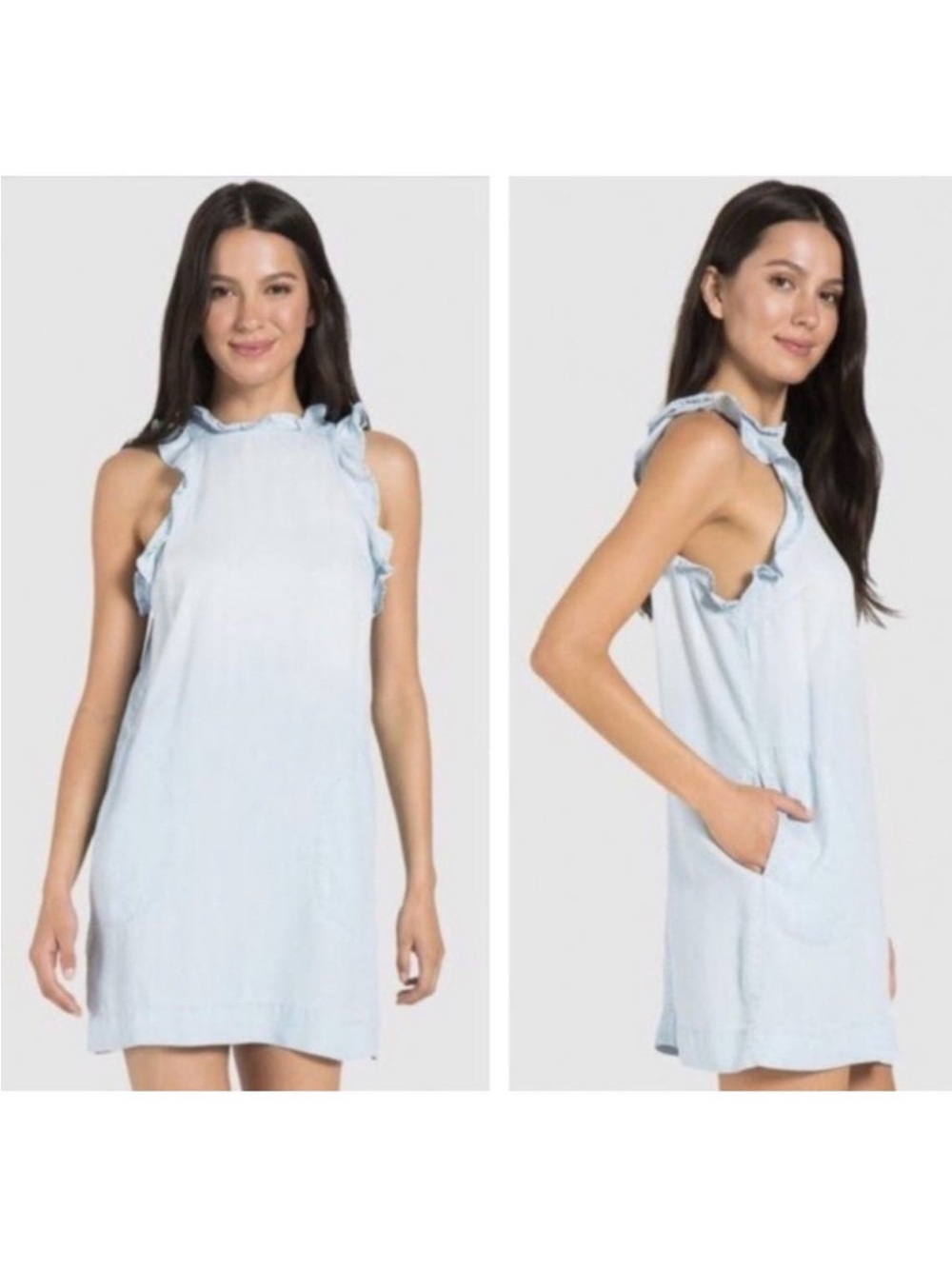 Cloth and Stone Anthropologie Chambray Ruffle Neck Pocket
Shift Dress